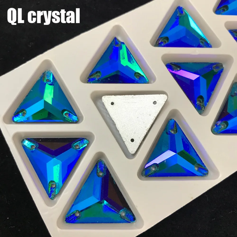 Кристаллический цветной AB трехугольный пришиваемый Кристалл QL для свадебного