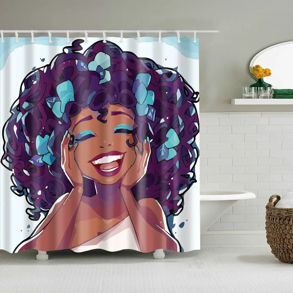 

Dafield Afro Shower Curtain Black Art Polyester Fabric Waterproof Mildew Resistant Bathroom Women With Hooks