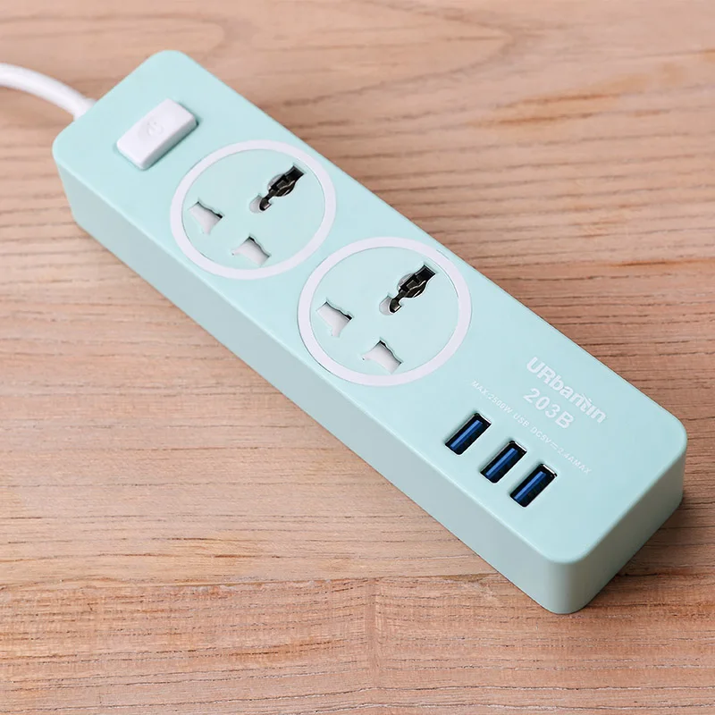 203B Green Urbantin USB силовая полоса расширенная линия умная Домашняя электроника универсальная розетка умная вилка адаптер для путешествий для ЕС, Австралии, Великобритании, США - Color: 203B Green