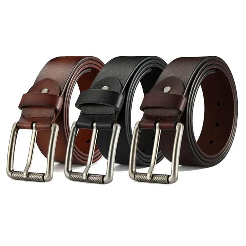 EL BARCO New Cowhide Leather Men Belt High Quality Luxury Designer Black Male Belts Brown Coffee Pin Buckle Waist Strap Size 125