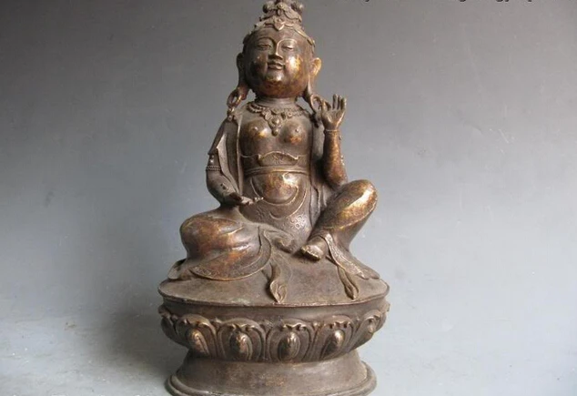 

song voge gem S0467 Tibet Buddhism Copper Bronze Carved Kwan-Yin Guan Yin Bodhisattva Buddha Statue