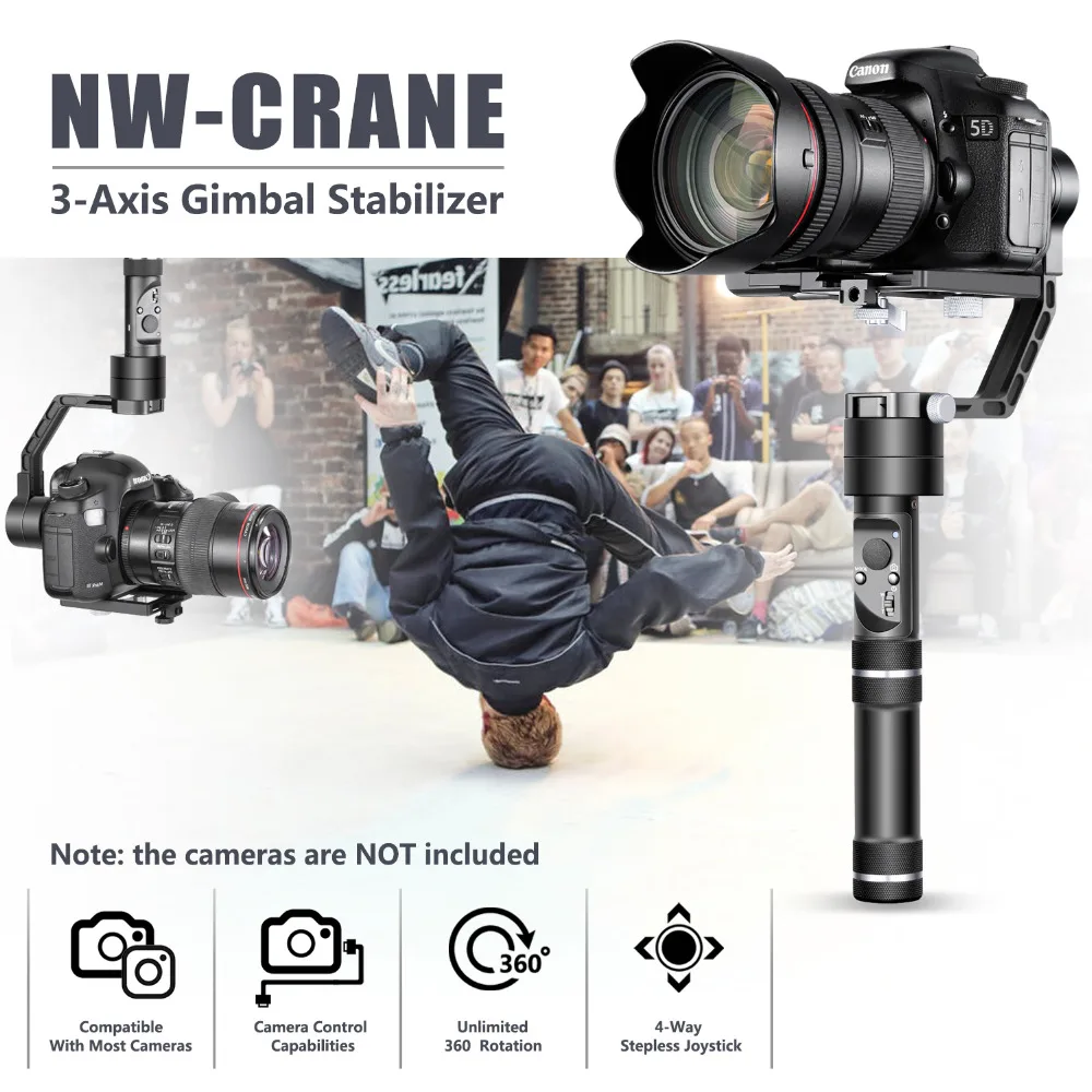 Zhiyun кран 3 оси Ручные стабилизаторы стабилизатор для Canon m/Nikon J/Sony A7/Panasonic Lumix/