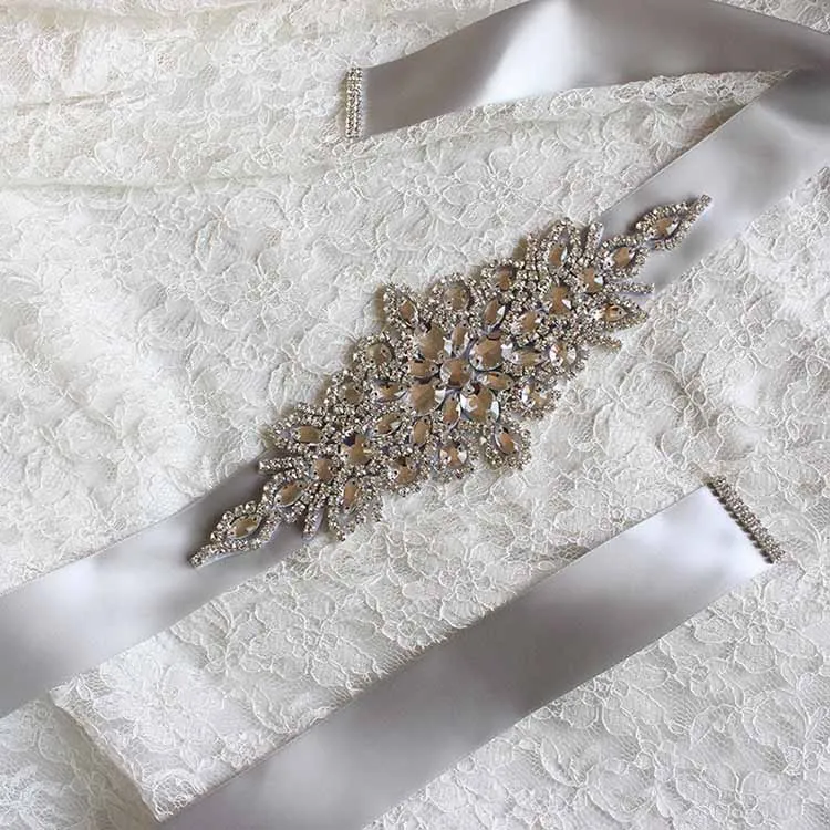 Серебристый Handmade Bridal Sash Wide Belts Crystal Bridal Belt Ribbon Rhinestone Czech Stone Jewelry Dress Waistband Wedding Accessories - Цвет: Серебристый