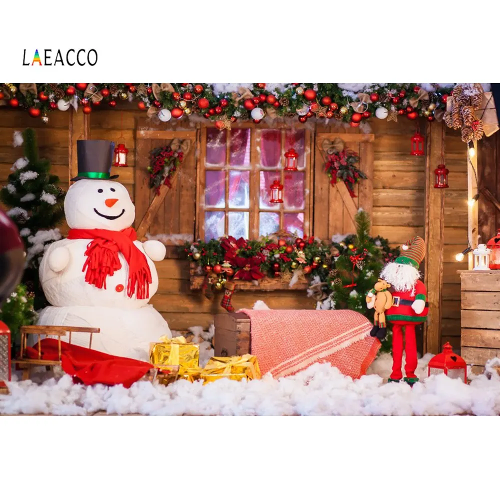 Laeacco Рождественские фоны для фотосъемки зимние снеговик дерево мяч куклы с венками вечерние Детские Портретные Фото фоны