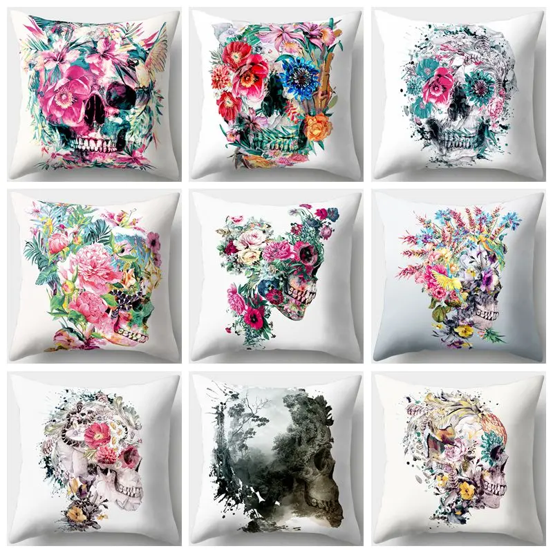 

Colorful Skull Cushion Covers Flower Abstract Art Throw Pillow Cover Sofa Decorative Pillow Case Home Decor