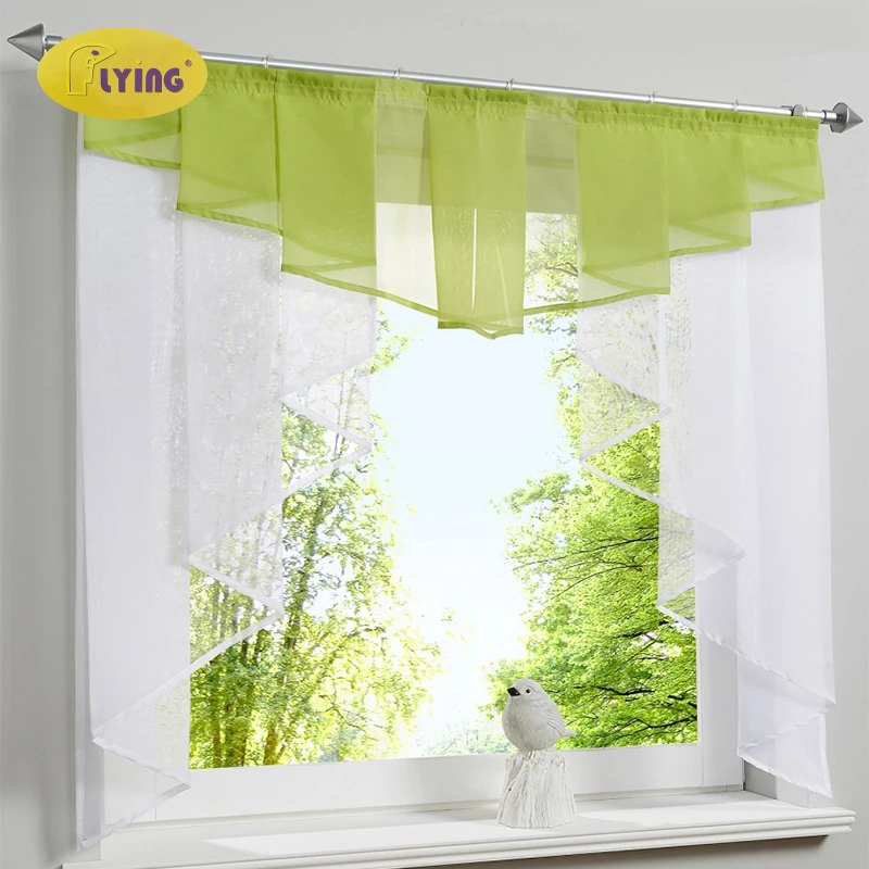 

Flying Tulle Kitchen Curtain For Window Balcony Rome Pleated Design Stitching Colors Voile Sheer Drape White Yarn Curtains Short