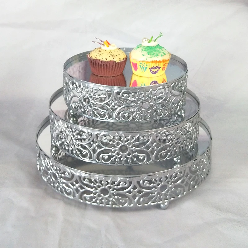 3PCS white Новое поступление 3 шт.-1 шт. белая/Золотая/Серебряная/розовое зеркало круглая металлическая, для подставки для пирожных тарелок для дома, свадьбы, дня рождения - Цвет: 3PCS white