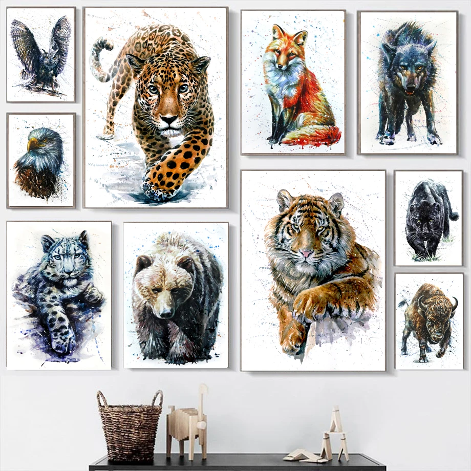 

Color Bear Fox Wolf Owl Tiger Wall Art Canvas Painting Nordic Posters And Prints Animal Wall Pictures For Living Room Decor