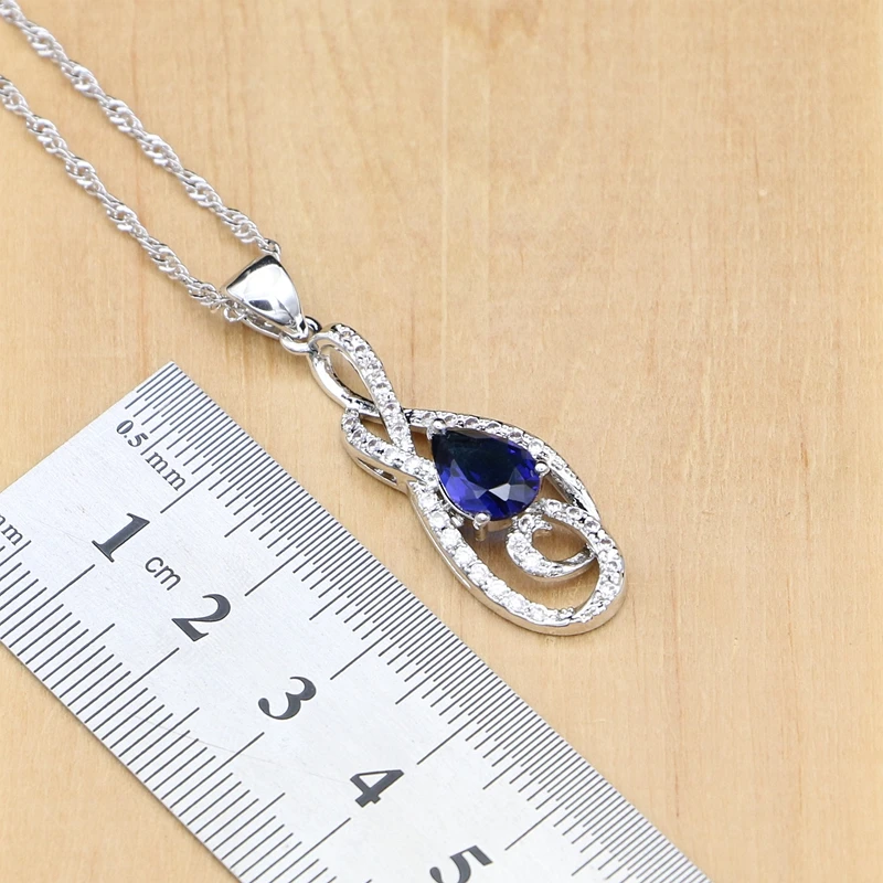 Необычное серебро 925 ювелирные изделия синий фианит белый кристалл набор