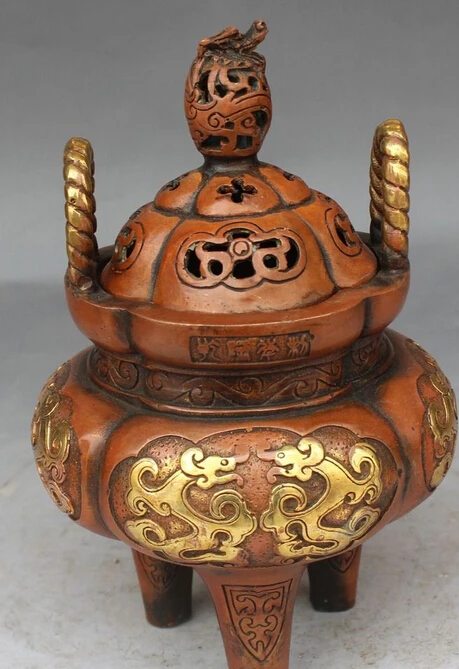 9 &quotДинастия Китайский дворец Бронзовый Свинка Зодиак Год Дракона курильница