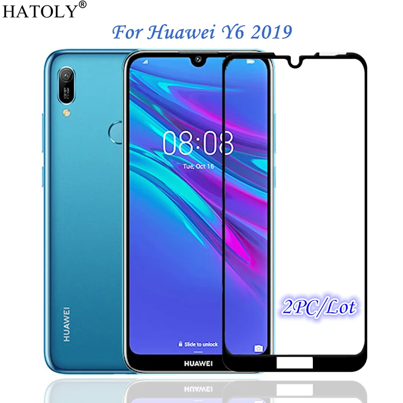 Vidrio templado para Huawei Y6 2019, Protector de pantalla de cobertura completa con pegamento completo, para Honor 8A, Y6 2019, 2 uds.-0