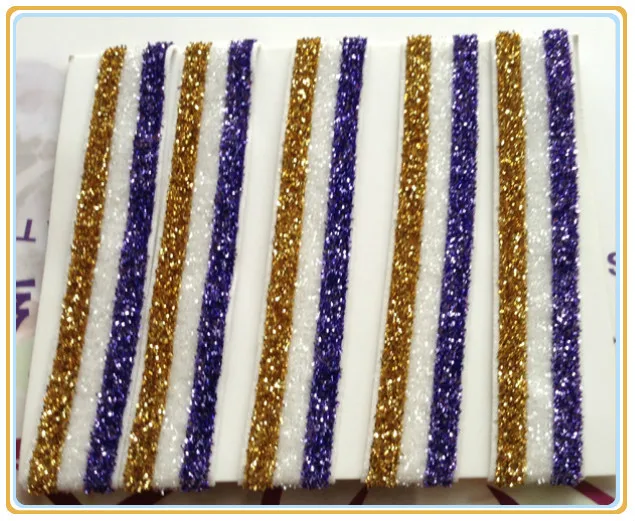 

(Price Negotiated) 5/8" Royal(Blue) / White /Gold Stripe Metallic Velvet Glitter Elastic Ribbon Wholesale