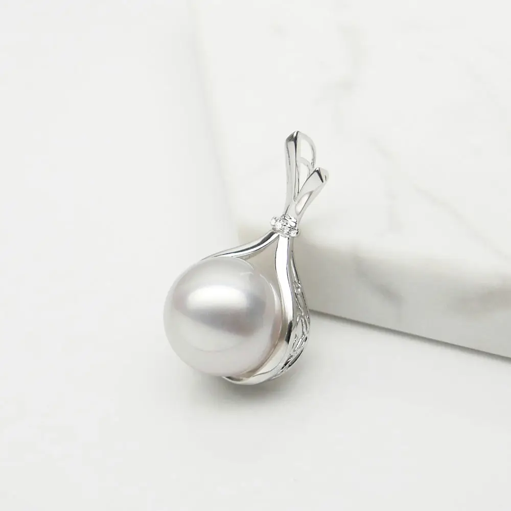 AAA 13-14mm White Real South Sea Cultured Pearl Diamond Pendant 18k Gold | Украшения и аксессуары