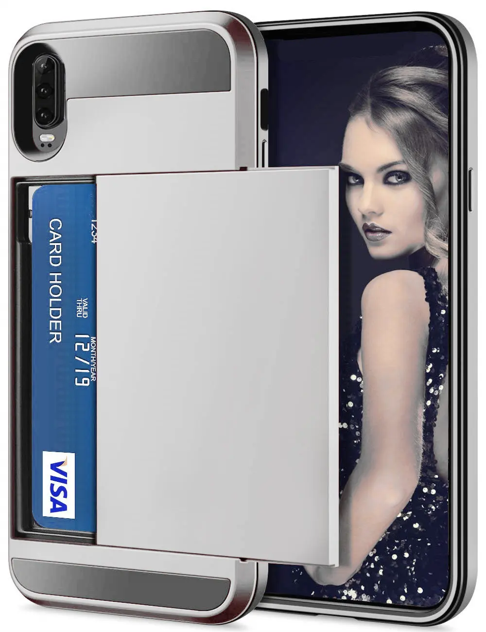Silver Для huawei P30 Pro Lite P20 P Smart чехол с отделением для карт карман для раздвижной двери чехол для huawei P20 Pro LITE P smart P30pro - Цвет: Silver