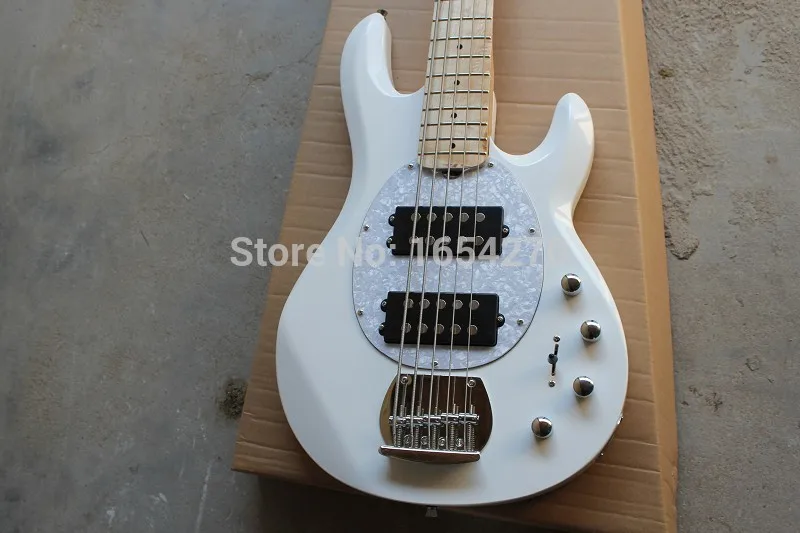 Бесплатная Доставка Оптовая Белый Music Man 5 Strings Электрический Бас-гитара с