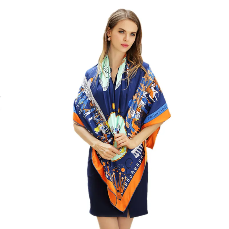 Европейский стиль 100% шелковый квадратный шарф вокруг Парижа Модный женский с