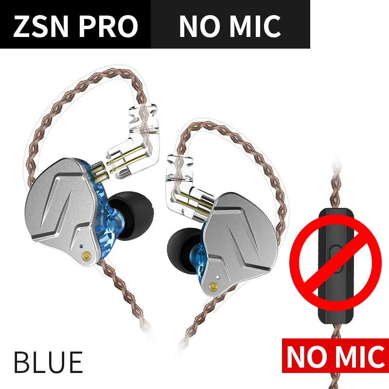 blue no mic AK KZ ZSN Pro 1BA+ 1DD гибридные наушники в ухо HIFI DJ монитор бег спортивные наушники гарнитура вкладыши ZS10 Pro ZST ZS6 AS10 ZSX - Цвет: blue no mic