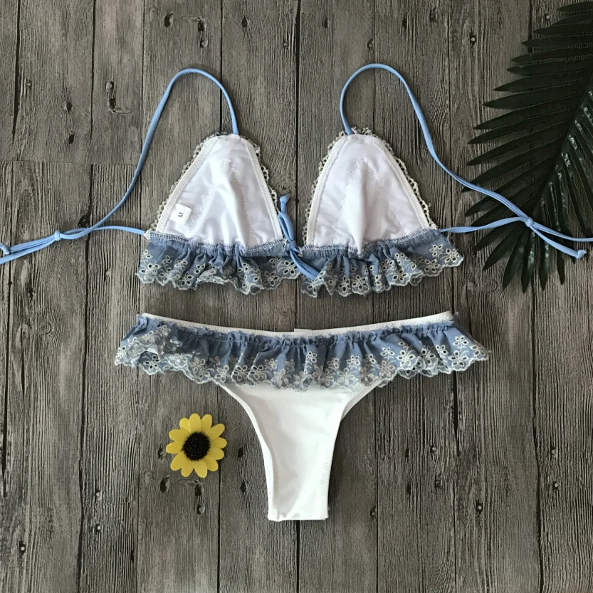 Сексуальные печатные бикини кружева печати Bandeau Бразильский Холтер Купальник с