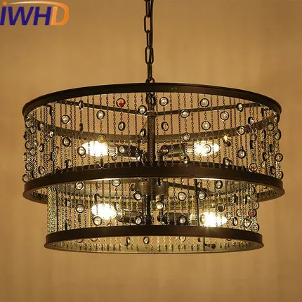 저렴한 Iwhd 빈티지 Rrtro 산업용 Led 펜던트 조명 스타일 로프트 거실 매달려 램프 크리스탈 행글 램프 바 서스펜션 조명기구