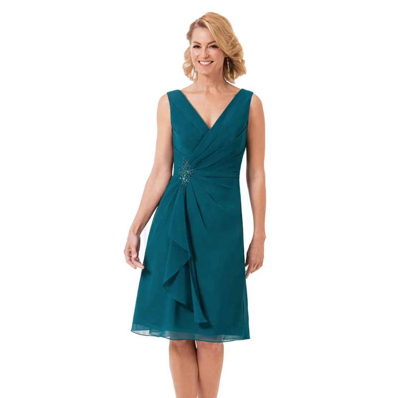 DM207 Шифон Мама Невесты Платья Лето Колен V Шеи Плюс Размер Женщин Формальные