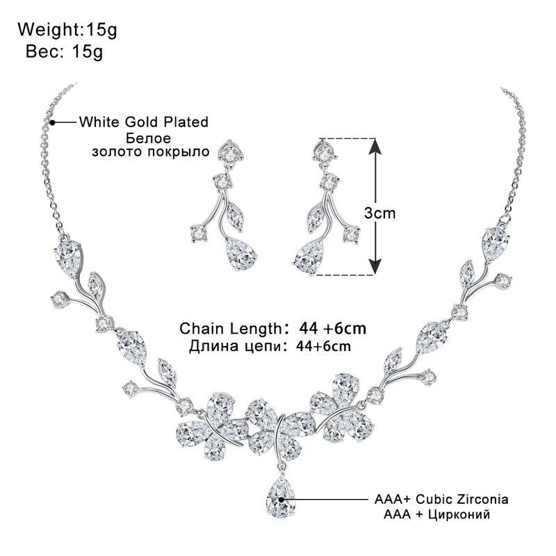 Mecresh Милая бабочка свадебные ожерелье Ювелирные наборы для женщин прозрачный