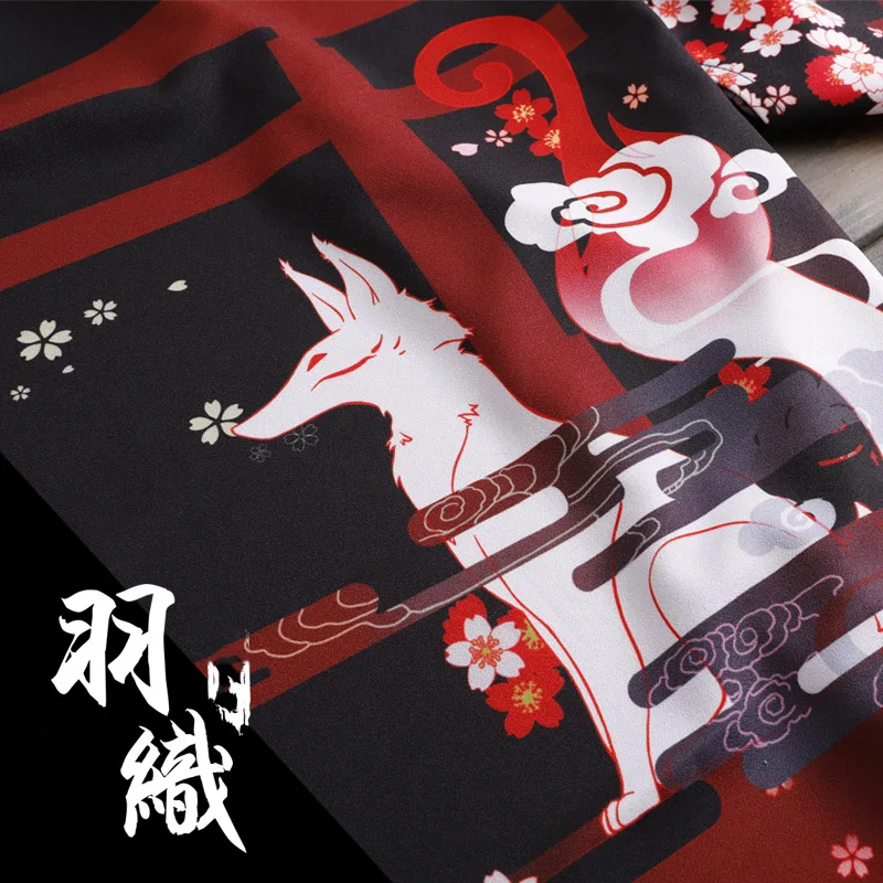Японский свободный банный халат Fushimi Inari Patronus fox Темно черный цвет haori летнее