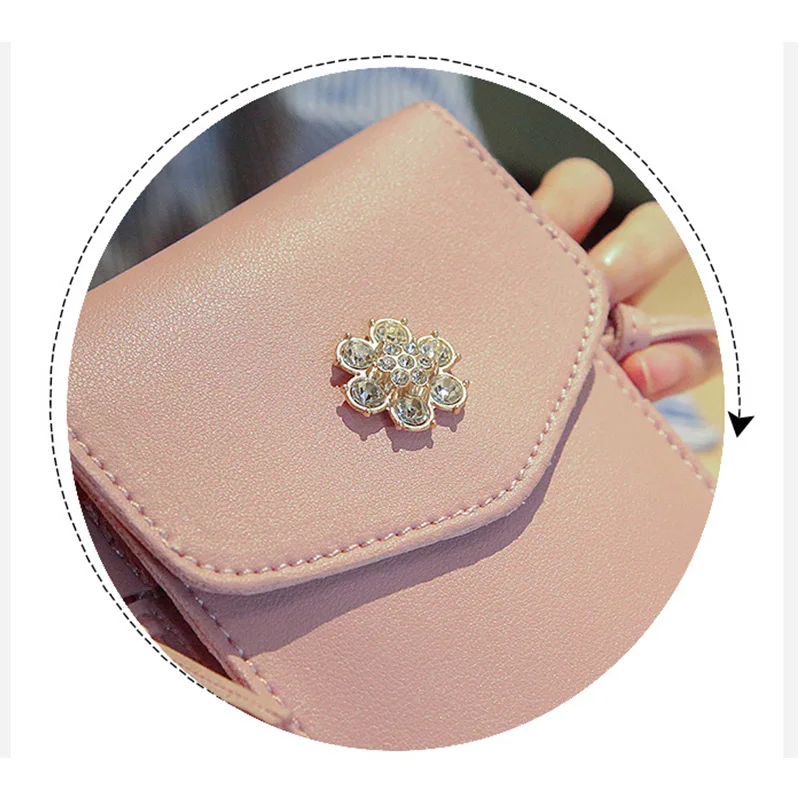 

Crossbody Single Shoulder Bag Flower Decoration Double-layer Change Keys Cash Bag with Strap Women Best Sale-WT