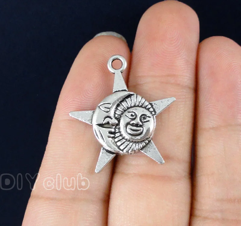 

50pcs- Star Charms Antique Silver Sun and Moon charms Pendant 27x25mm