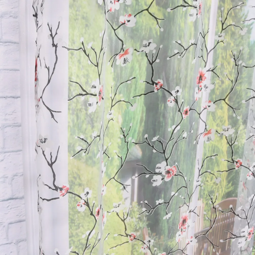 Занавеска на окна с принтом цветов Красной сливы для дома гостиной прозрачная