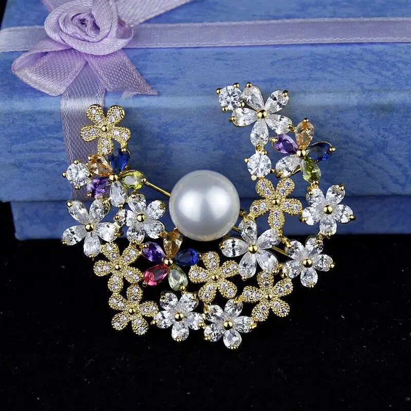 MxGxFam жемчужные броши для женщин многоцветные AAA + фианиты 18 k желтого золота