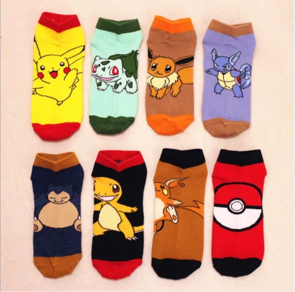 8 видов стилей Pokemon Poke Бал носки с мультяшным рисунком Для мужчин Для женщин носки до лодыжки Pocket Monster Пикачу Charmander Raichu противоскользящие Повседневное носки
