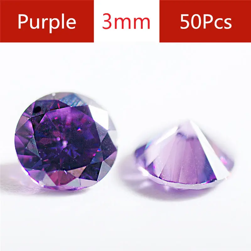3mm - 50pcs 3 4 5 мм Красочные кубический цирконий 50 шт./лот круглая машинная резка лаборатория Циркония Камень блестящая огранка искусственные камни для ювелирных изделий - Цвет: 3mm - 50pcs