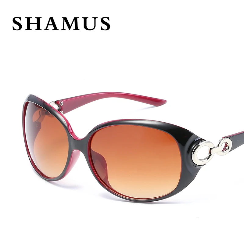 Брендовые солнцезащитные очки Shamus с сумкой UV400 зауженные Женская пластиковая
