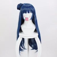 80cm love live sunshine tsushima yoshiko wig long blue heat resistant synthetic hair cosplay wig with bun wigs