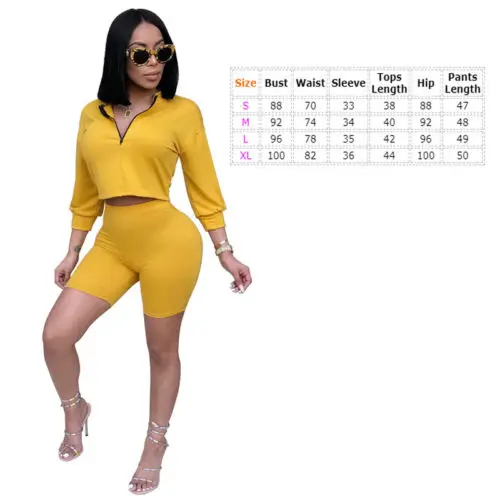

Women Fashion Outfits Ladies Girls Long Sleeve Tops Crop Tops Shorts Solid Sport Suit Sets