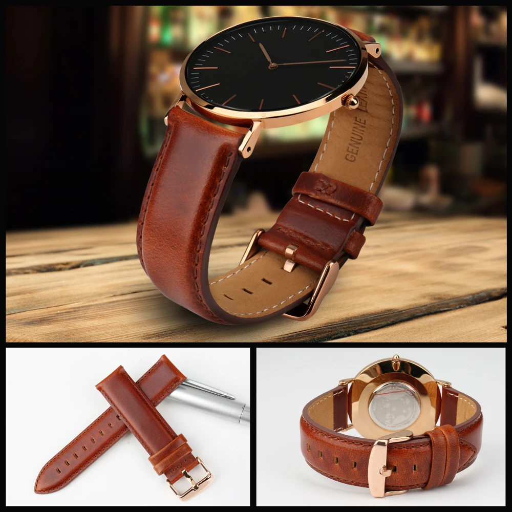 MAIKES Watch Accessories Genuine Leather Watch Strap 16mm 17mm 18mm 19mm 20mm Watchband For DW Daniel Wellington Watch Band