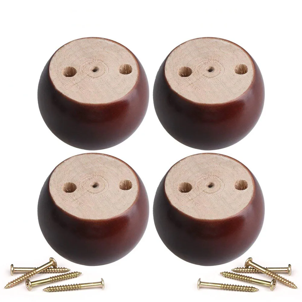 

4pcs 50mm Height Red Brown Eucalyptus Wood Round Bun Furniture Feet Sofa Cabinet Couch Feet