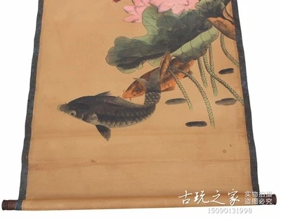 Антикварная каллиграфия и живопись Qi Baishi lotus fish висячая картина для гостиной. |