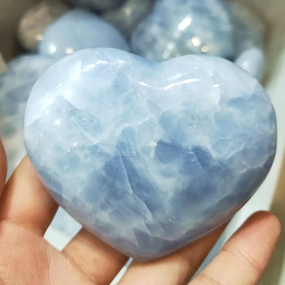 

Natural Crystal Heart Hand Made Celestite Quartz Gemstones Chakra Stone Hearts Balancing Collector Crystals Reiki Healing