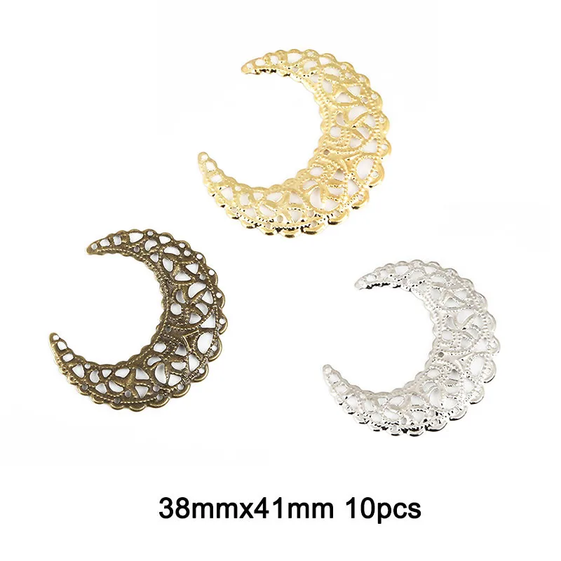 38mmx41mm 10 шт. лунные филигранные цветочные обертки античная бронза металлические поделки Разъемы для DIY украшения Драгоценности для скрапбукинга аксессуары - Color: 38mmx41mm