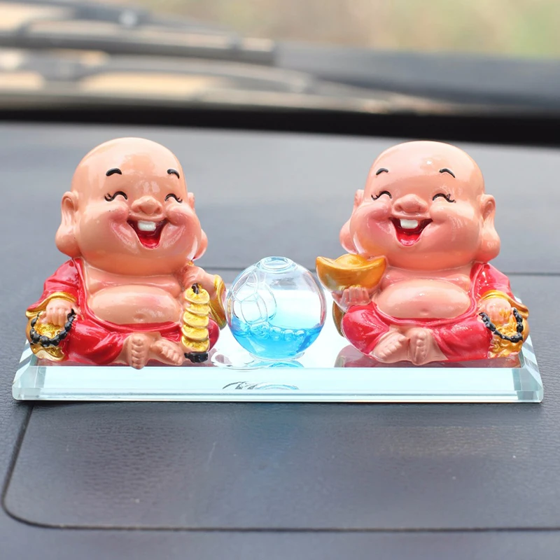 Car Ornaments Resin Smile Monk Maitreya Yuanbao Copper Buddha Crafts Figurines Lucky Statue Auto Decor Accessories |