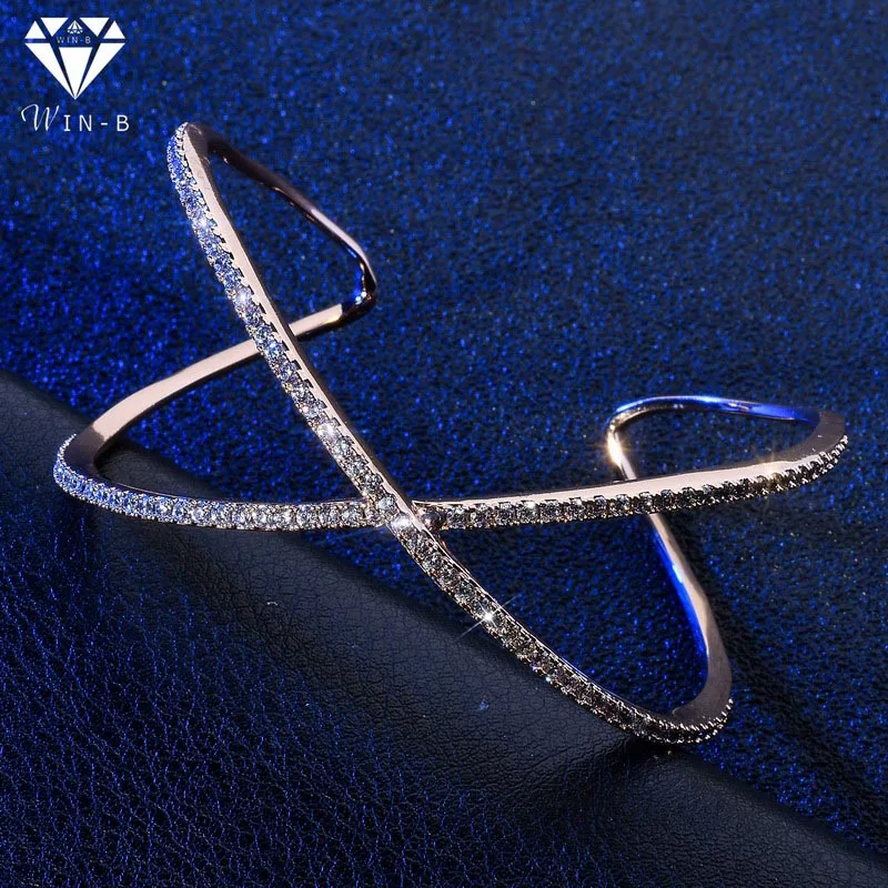 

WIN-B Luxury Personality Across Rose Gold Cubic Zirconia Crystal Knot Bracelets Pulseiras Bangles Jewelery Valentine's Gift