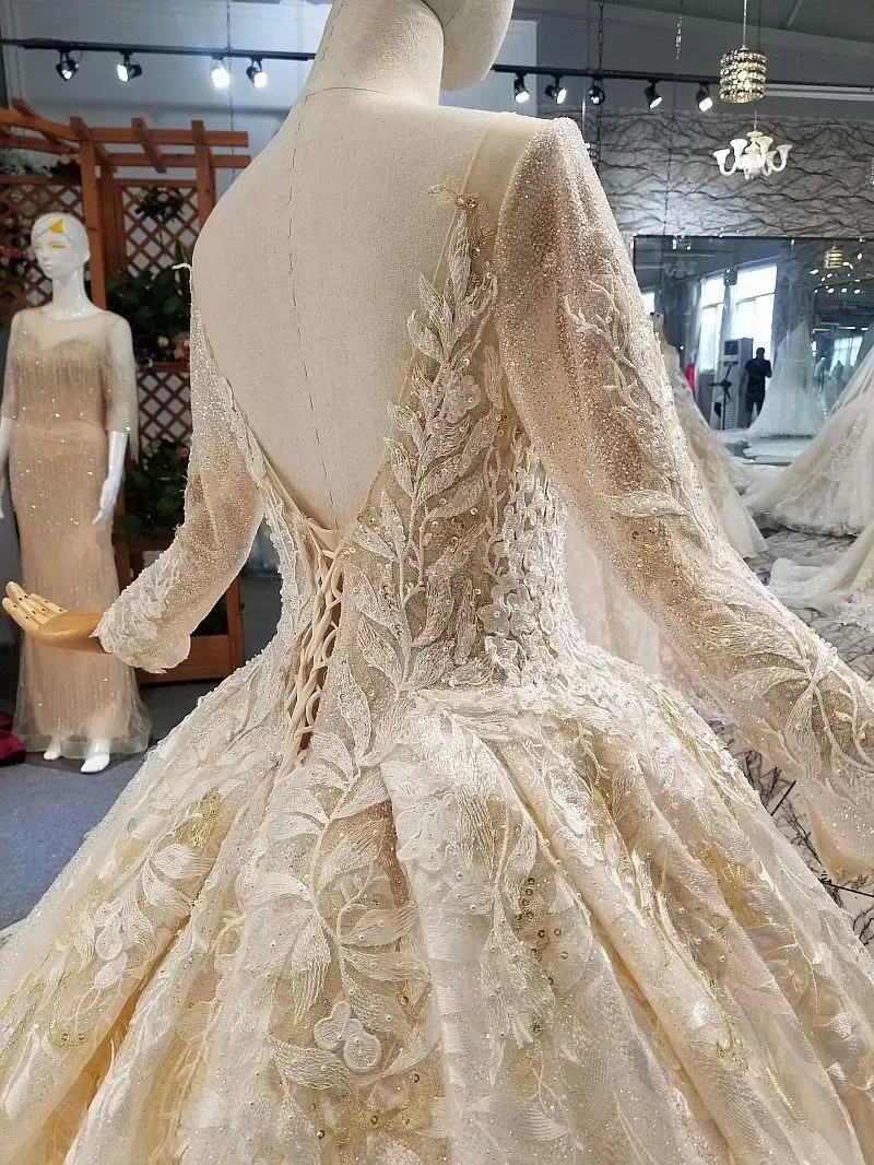 H&S BRIDAL Vestido de Novia 2020 Long Sleeve Wedding dresses Luxury shining Wedding gowns with veil trouwjurk