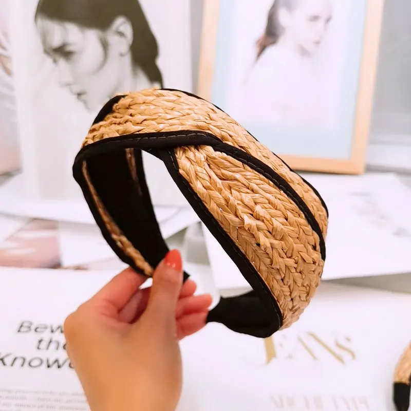 Модная пляжная лента для волос богемная летняя соломенная плетеная с узлом