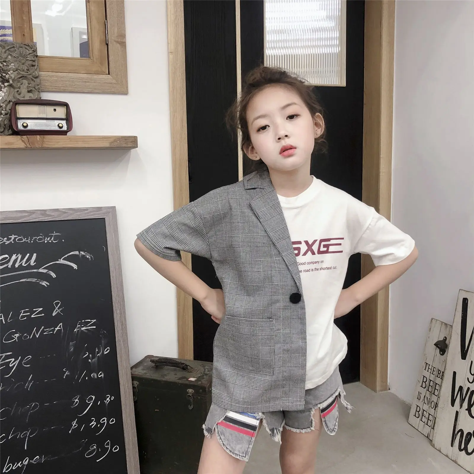 Новая модная Лоскутная рубашка для малышей 2019 г. Детская летняя одежда клетчатая