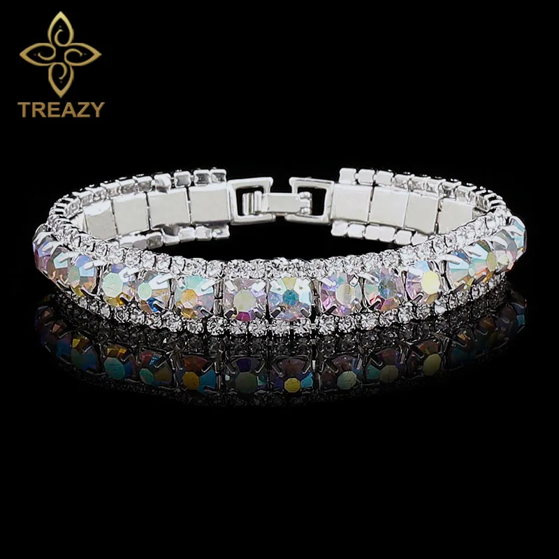 Colorful TREAZY Посеребренная блестящая браслеты для женщин многоцветные Стразы Очаровательная цепочка браслеты и браслеты Femme Рождественский подарок - Окраска металла: Colorful