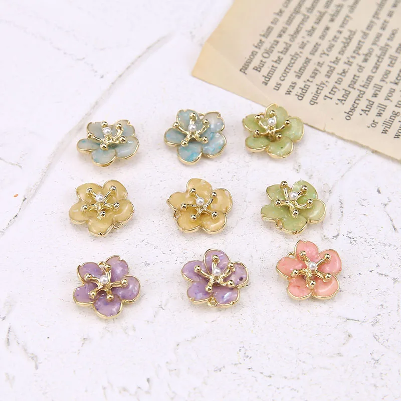 

10pcs pink green Enamel flower Charm Alloy bling jewelry pendants for bracelet DIY jewelry Accessories earring finding