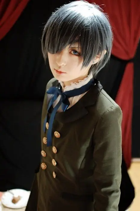 MCOSER 32 см Горячий Продавать Короткое Серый Парик Косплей Манга Black Butler Ciel Phantomhive
