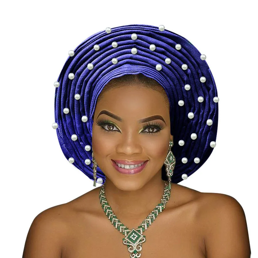 Aso oke gele головной убор для женщин Африканский с бусинами нигерийский тюрбан
