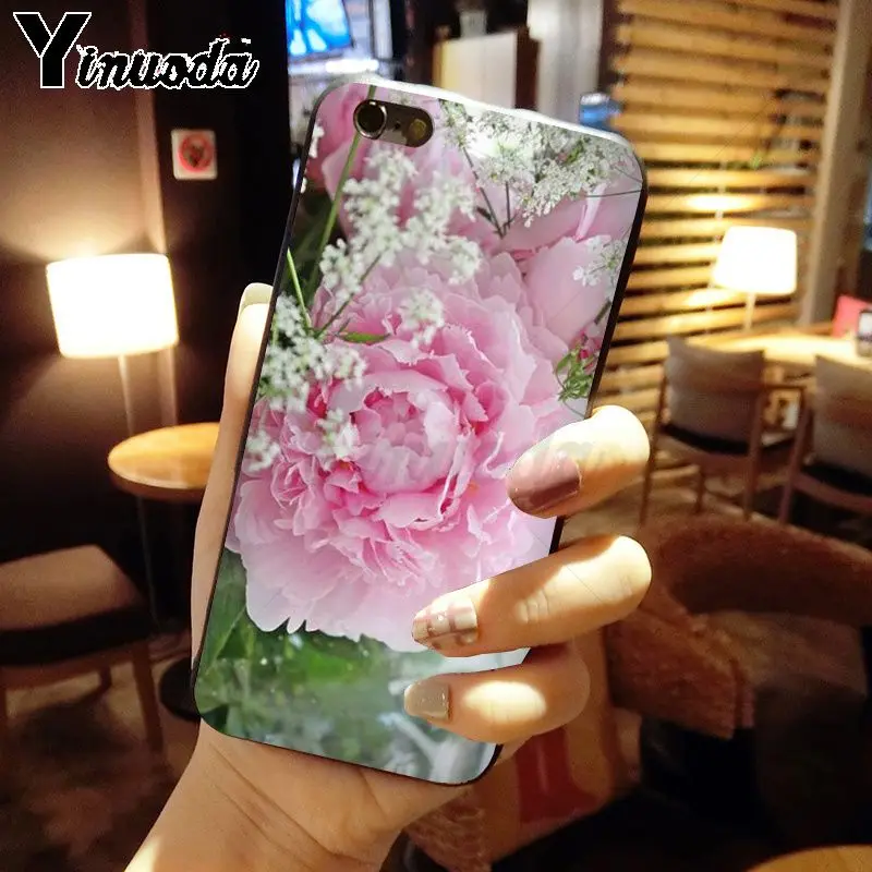 Yinuoda розовый цветок пион на вазе новое поступление черный чехол для мобильного